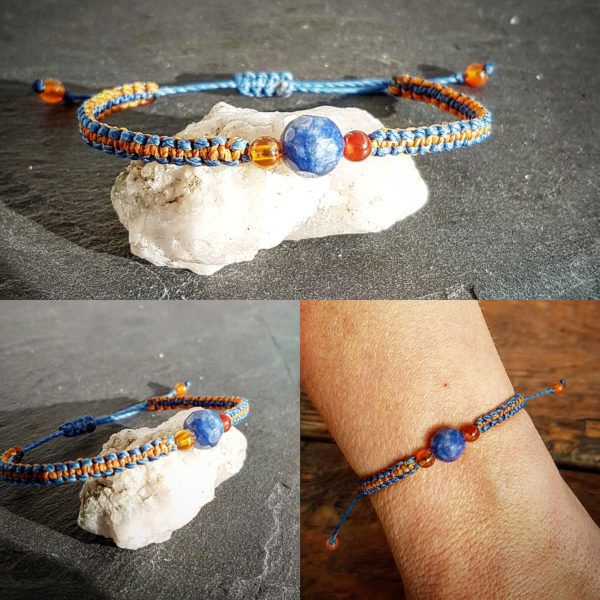 Bracelet shamballa - Quartz bleu et Cornaline