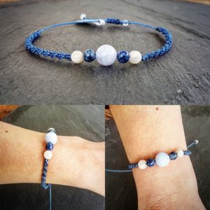 Bracelet torsadé - Calcédoine bleue et pierre de Lune